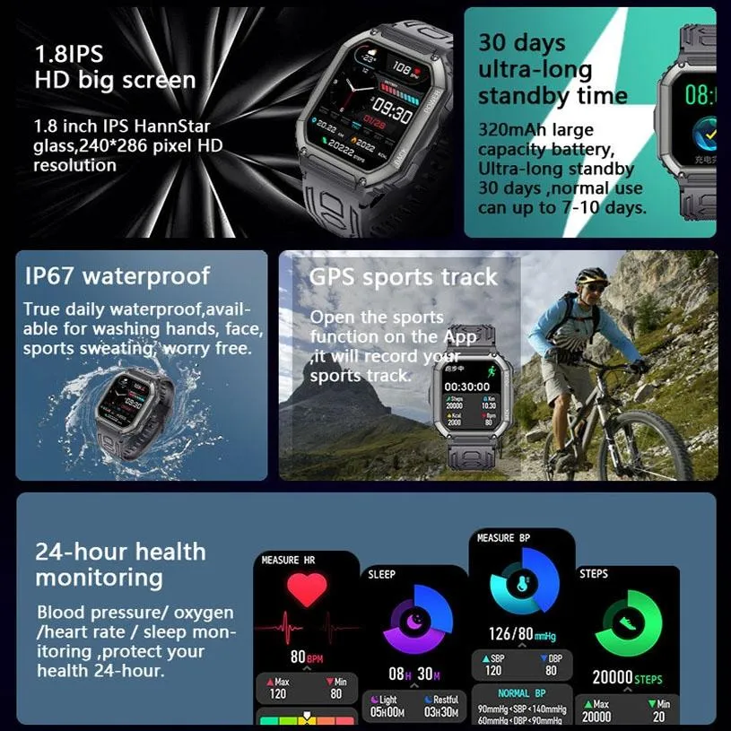 1.8 Inch Heart Rate Blood Pressure Monitoring Smart Calling Watch