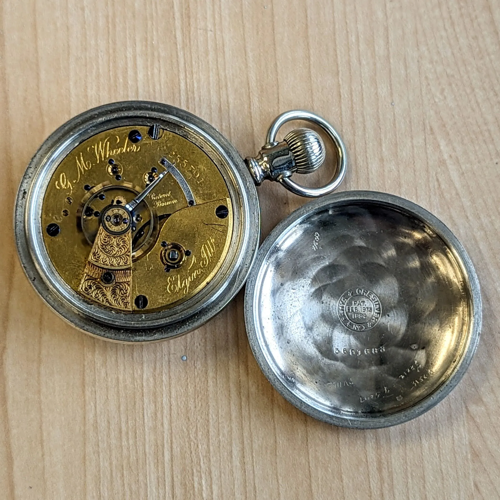 1873 ELGIN Pocket Watch G.M. Wheeler Grade 63 11 Jewels 18s Vintage USA Made Oresilver Case