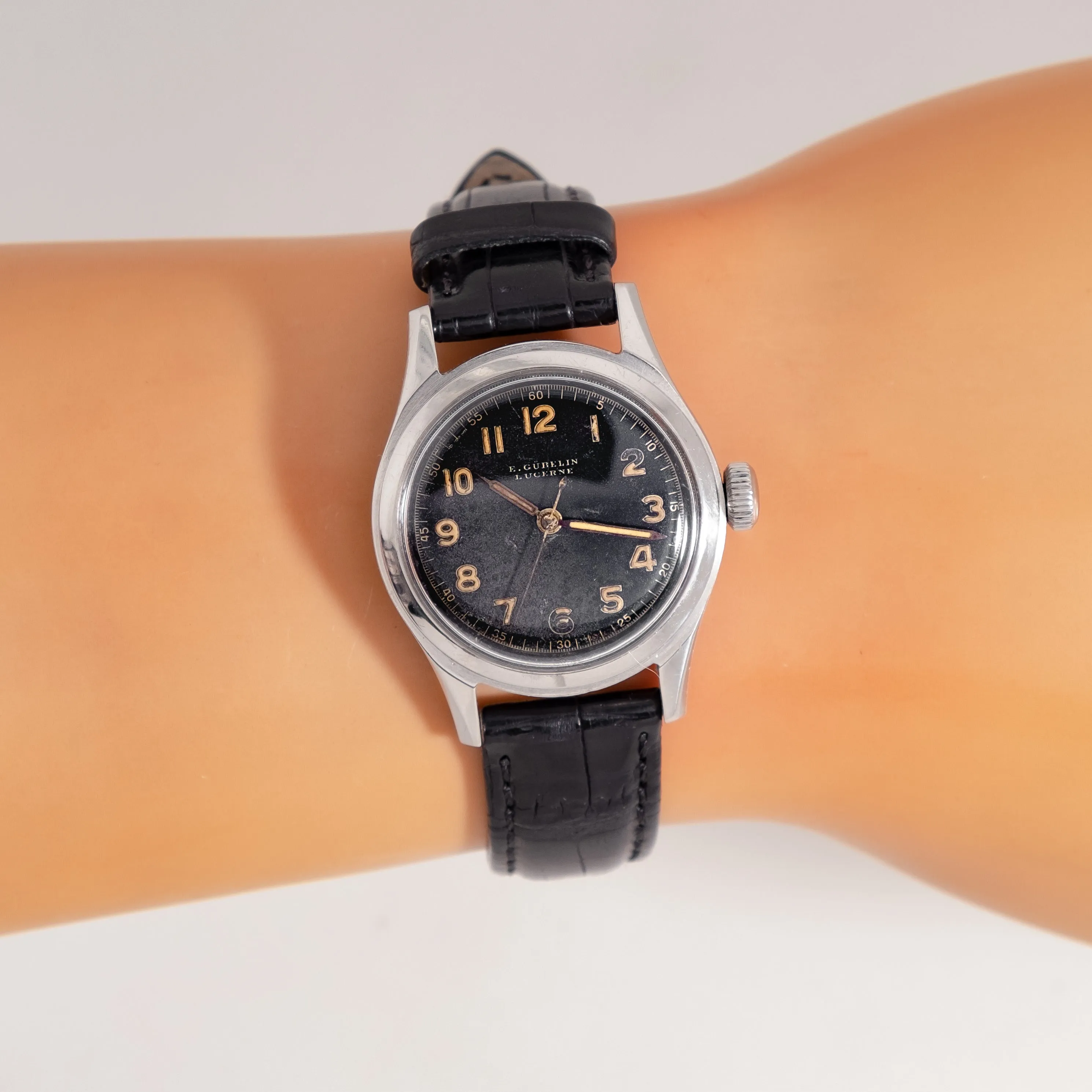 1940's Era Vintage Gubelin-Lucerne Military-Style Stainless Steel Watch (# 14737)