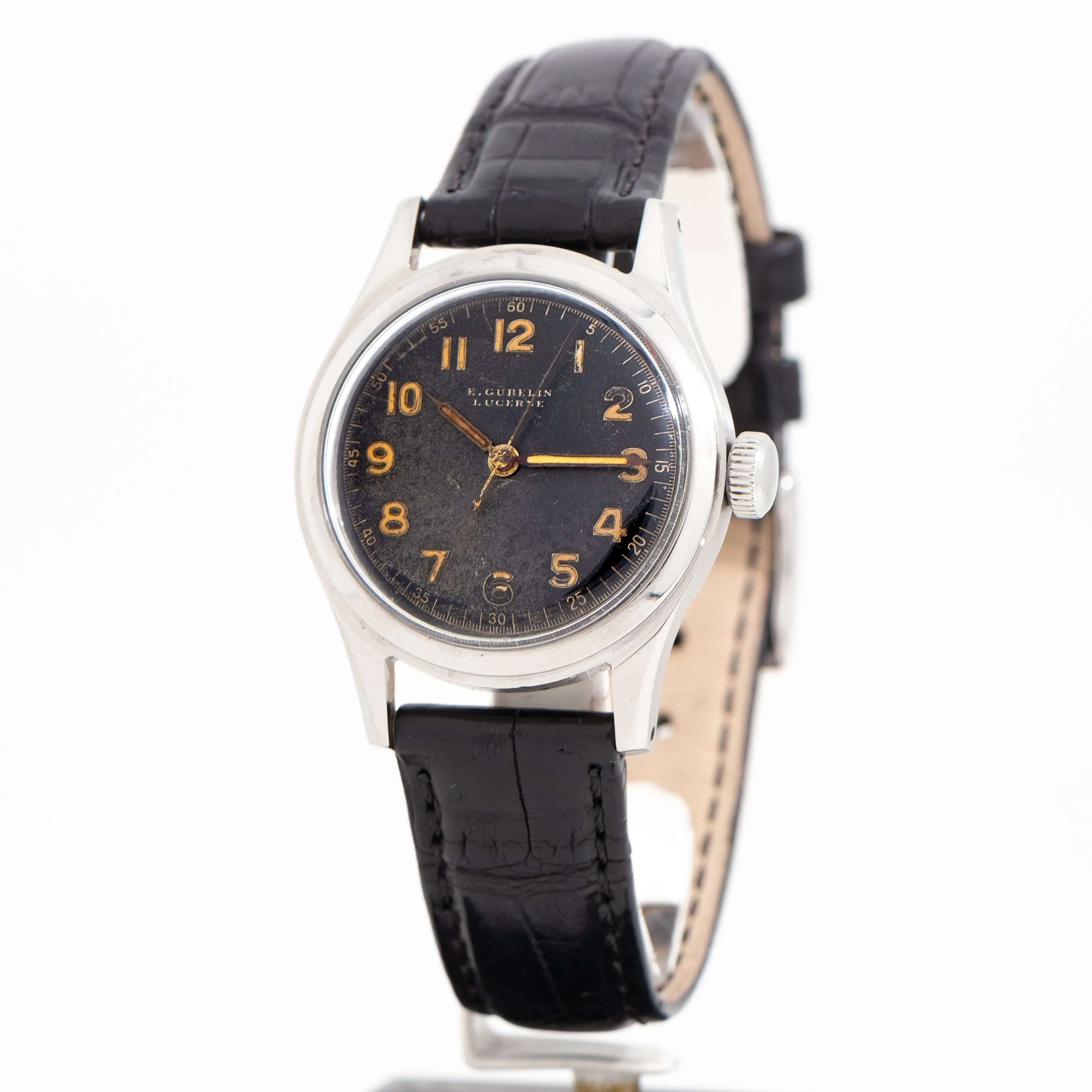 1940's Era Vintage Gubelin-Lucerne Military-Style Stainless Steel Watch (# 14737)