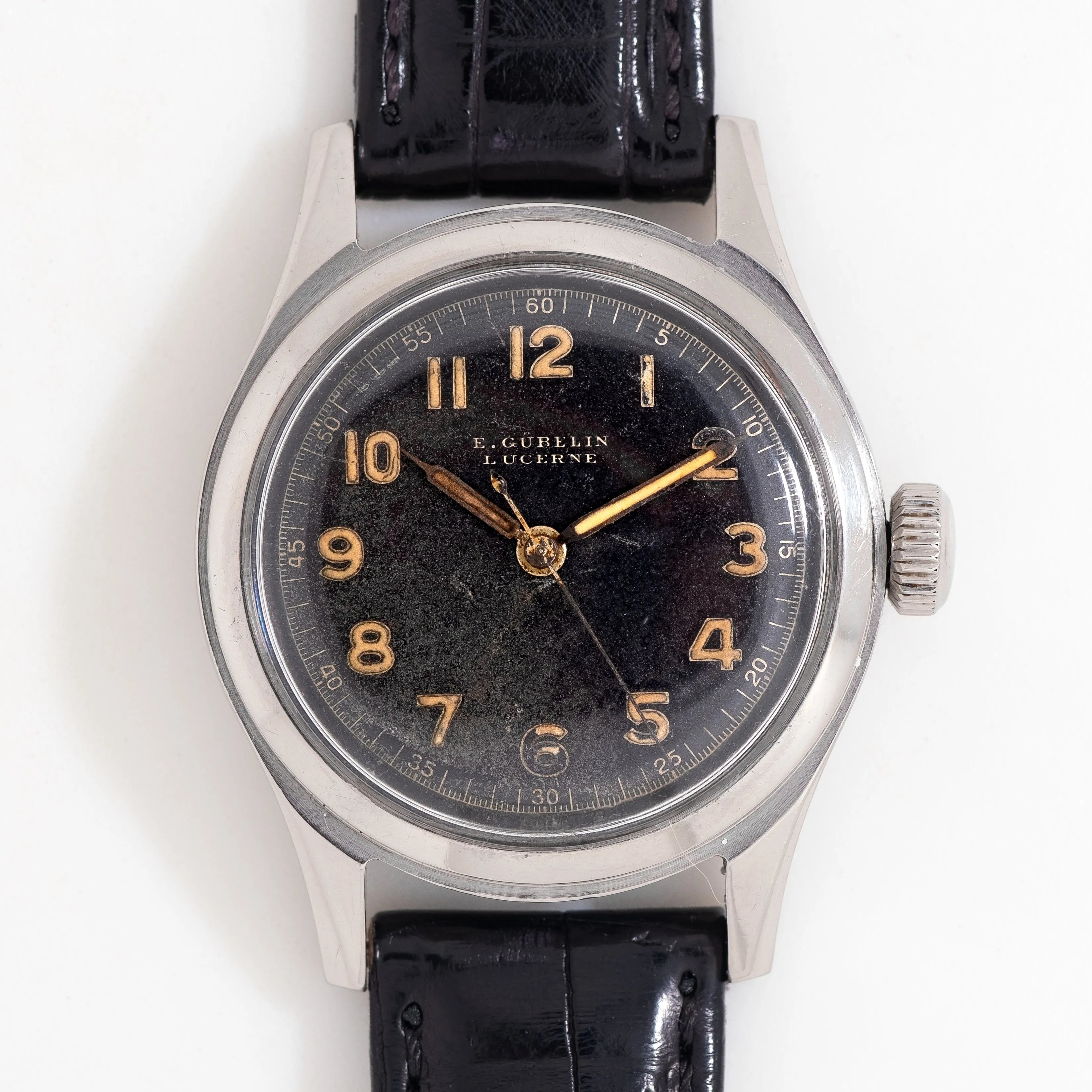 1940's Era Vintage Gubelin-Lucerne Military-Style Stainless Steel Watch (# 14737)