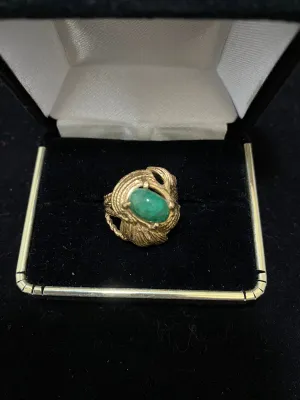 1940's Unique Designer Solid Yellow Gold Jade Ring - $6K Appraisal Value w/ CoA! }