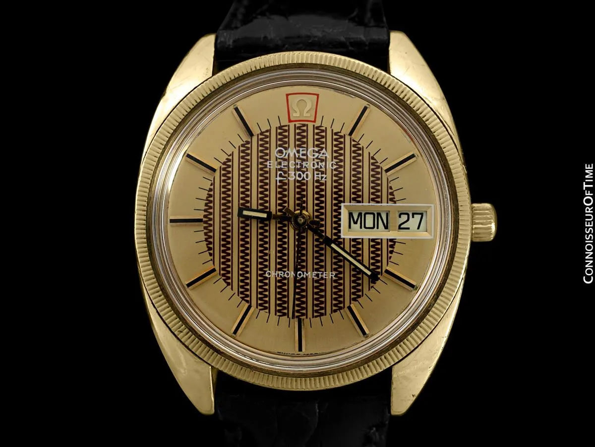 1974 Omega Electronic Chronometer f300 Hz Accutron Vintage Mens Watch - 18K Gold Plated & Stainless Steel