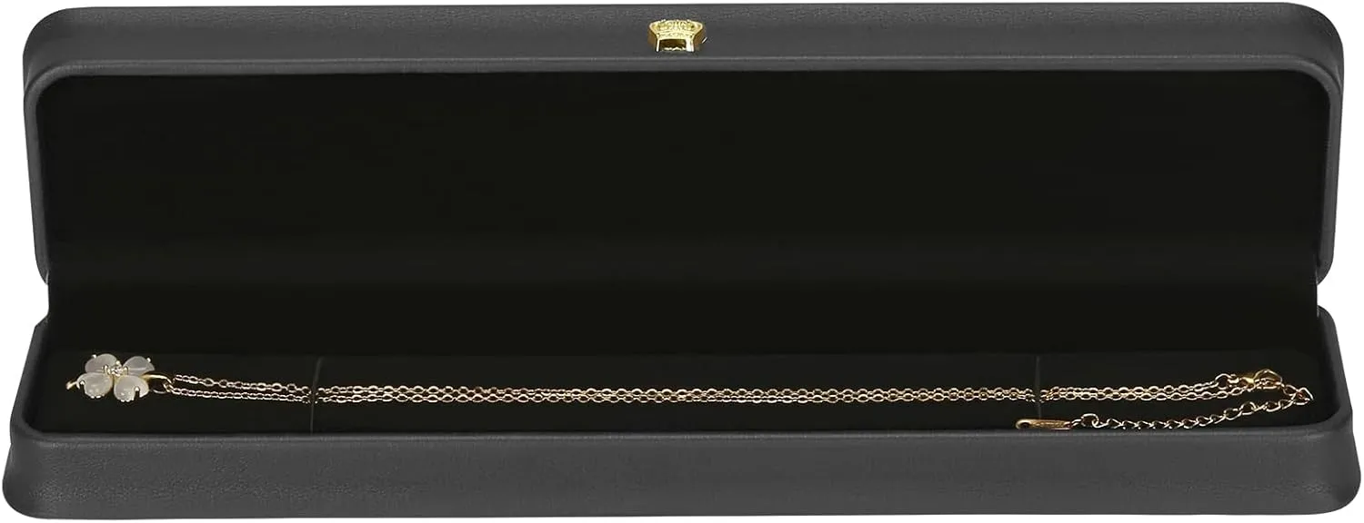 2 Pieces Necklace Bracelet Gift Box, Premium PU Leather Jewellry Pendant Holder Case for Wedding Engagement Birthday Anniversary Ceremony, Necklace Storage Display boxes for Women Girl (Black)
