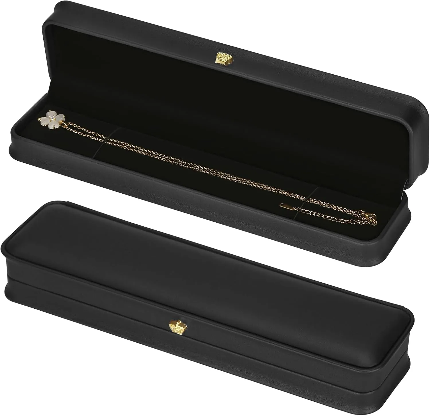 2 Pieces Necklace Bracelet Gift Box, Premium PU Leather Jewellry Pendant Holder Case for Wedding Engagement Birthday Anniversary Ceremony, Necklace Storage Display boxes for Women Girl (Black)