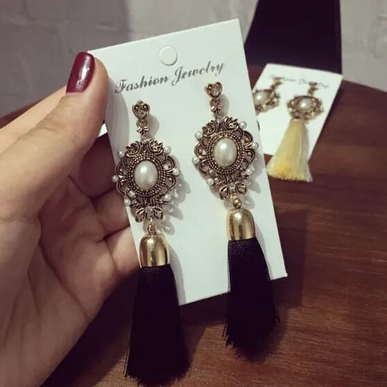 2016 New Hot Europe Ancient Style Fashion  Rhinestone Temperament Tassel Dangle Earrings Long Earrings Ethnic For Women   ED169