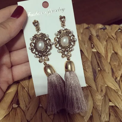 2016 New Hot Europe Ancient Style Fashion  Rhinestone Temperament Tassel Dangle Earrings Long Earrings Ethnic For Women   ED169