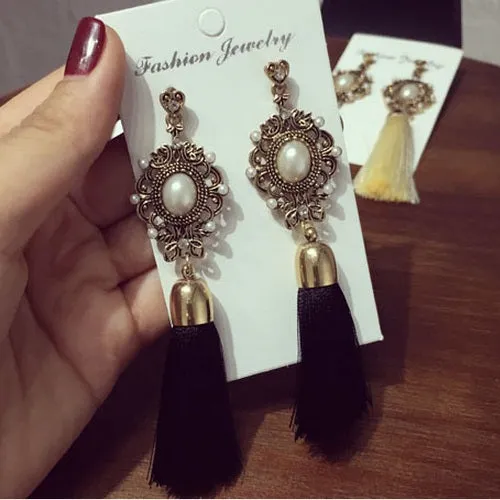 2016 New Hot Europe Ancient Style Fashion  Rhinestone Temperament Tassel Dangle Earrings Long Earrings Ethnic For Women   ED169
