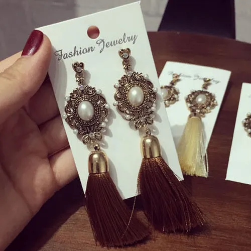 2016 New Hot Europe Ancient Style Fashion  Rhinestone Temperament Tassel Dangle Earrings Long Earrings Ethnic For Women   ED169