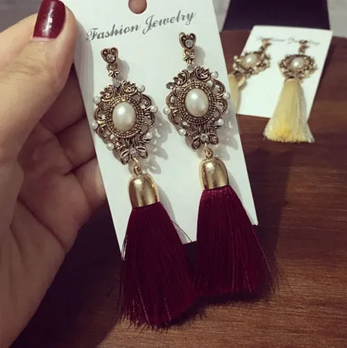 2016 New Hot Europe Ancient Style Fashion  Rhinestone Temperament Tassel Dangle Earrings Long Earrings Ethnic For Women   ED169