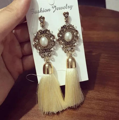 2016 New Hot Europe Ancient Style Fashion  Rhinestone Temperament Tassel Dangle Earrings Long Earrings Ethnic For Women   ED169