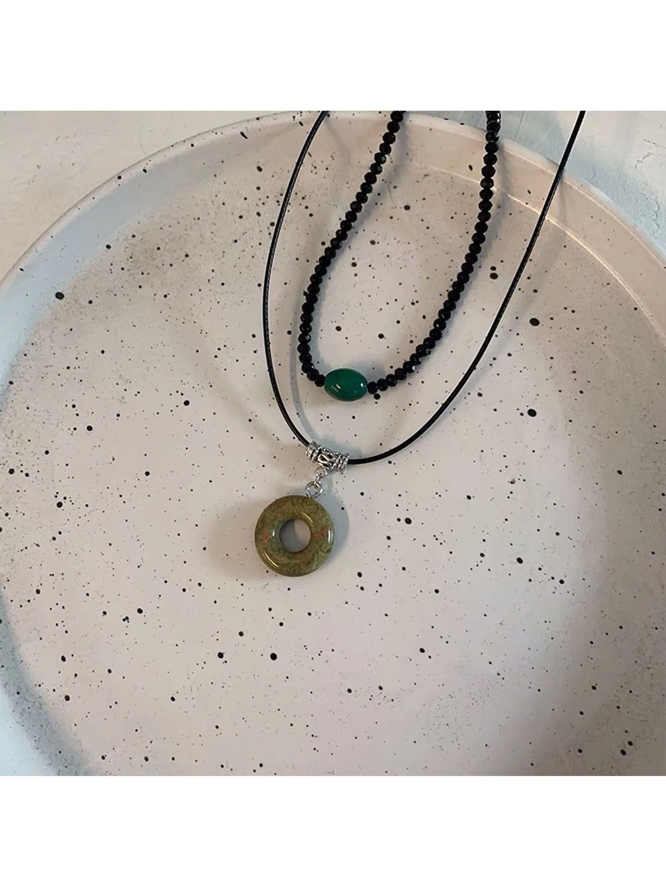 2pcs/set Unique Vintage Style Double Layered Handmade Necklace With Circular