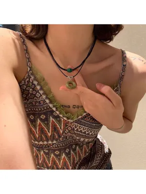 2pcs/set Unique Vintage Style Double Layered Handmade Necklace With Circular