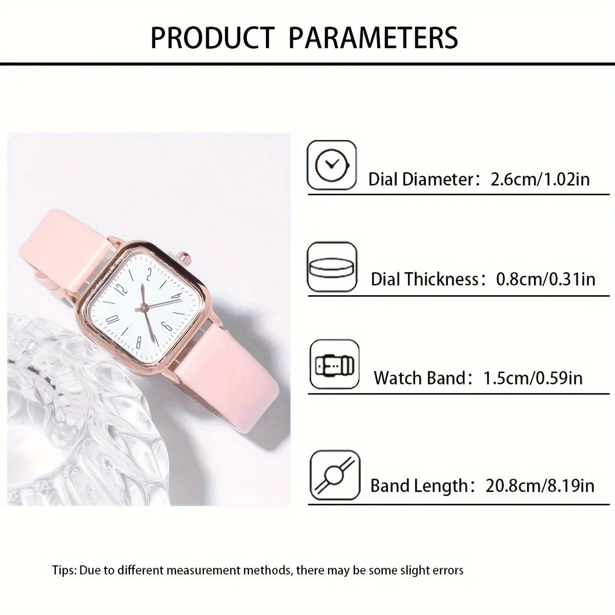 7Pcs Elegant Square Quartz Watch With Bracelet Set