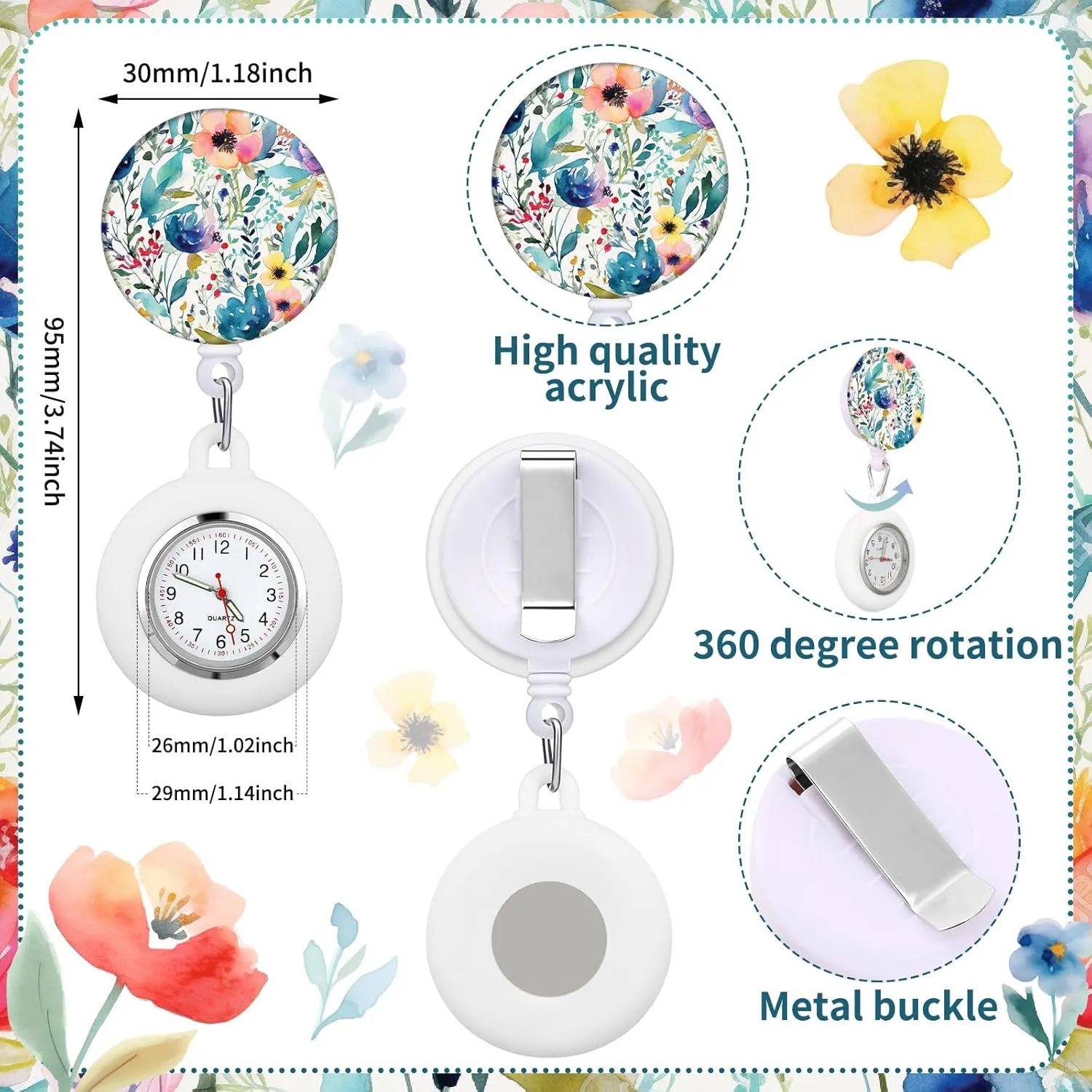 8 Pcs Retractable CNA Appreciation Gift Nurse Watch Gift Clip on Lapel with Luminous Pointer Badge Reel Decoration