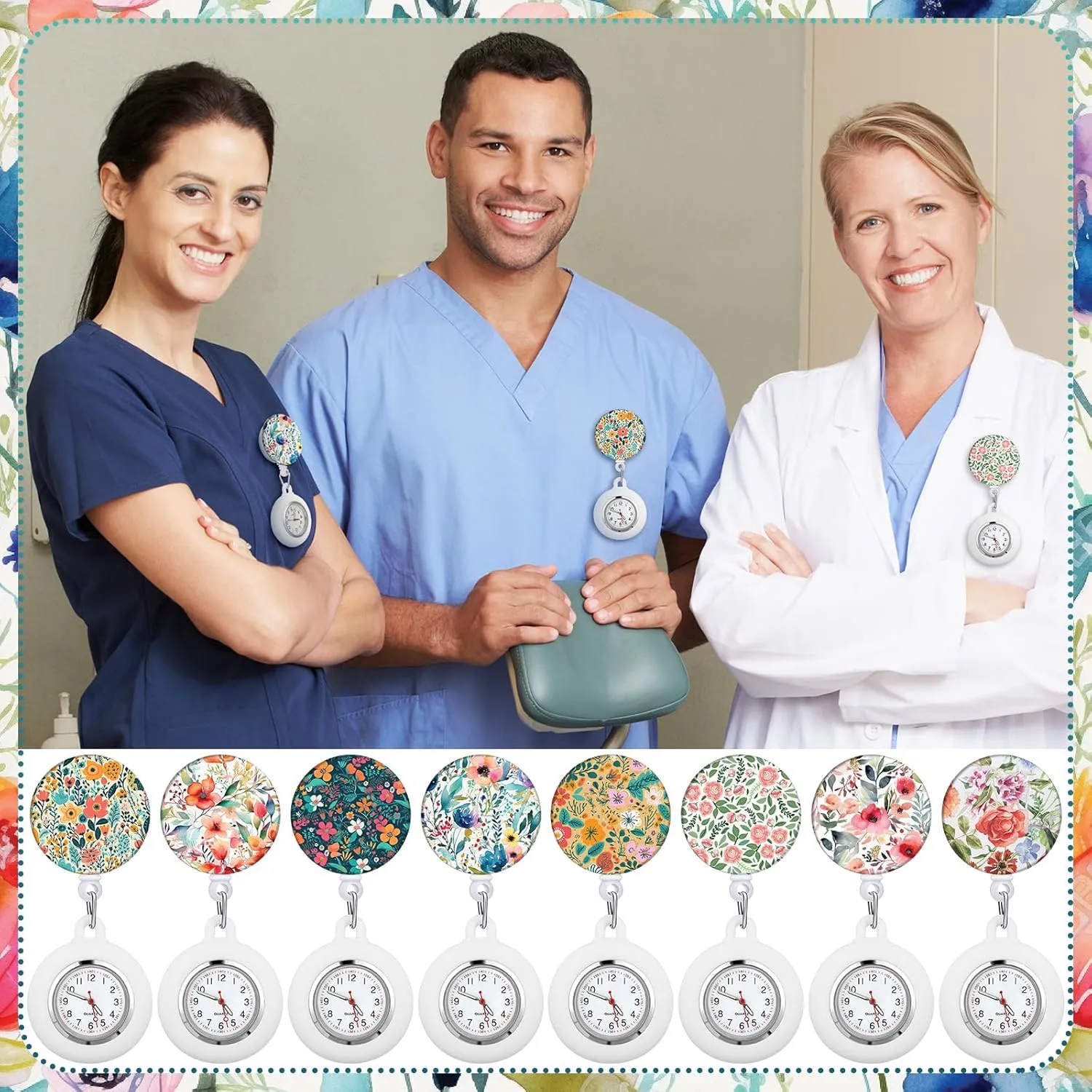 8 Pcs Retractable CNA Appreciation Gift Nurse Watch Gift Clip on Lapel with Luminous Pointer Badge Reel Decoration