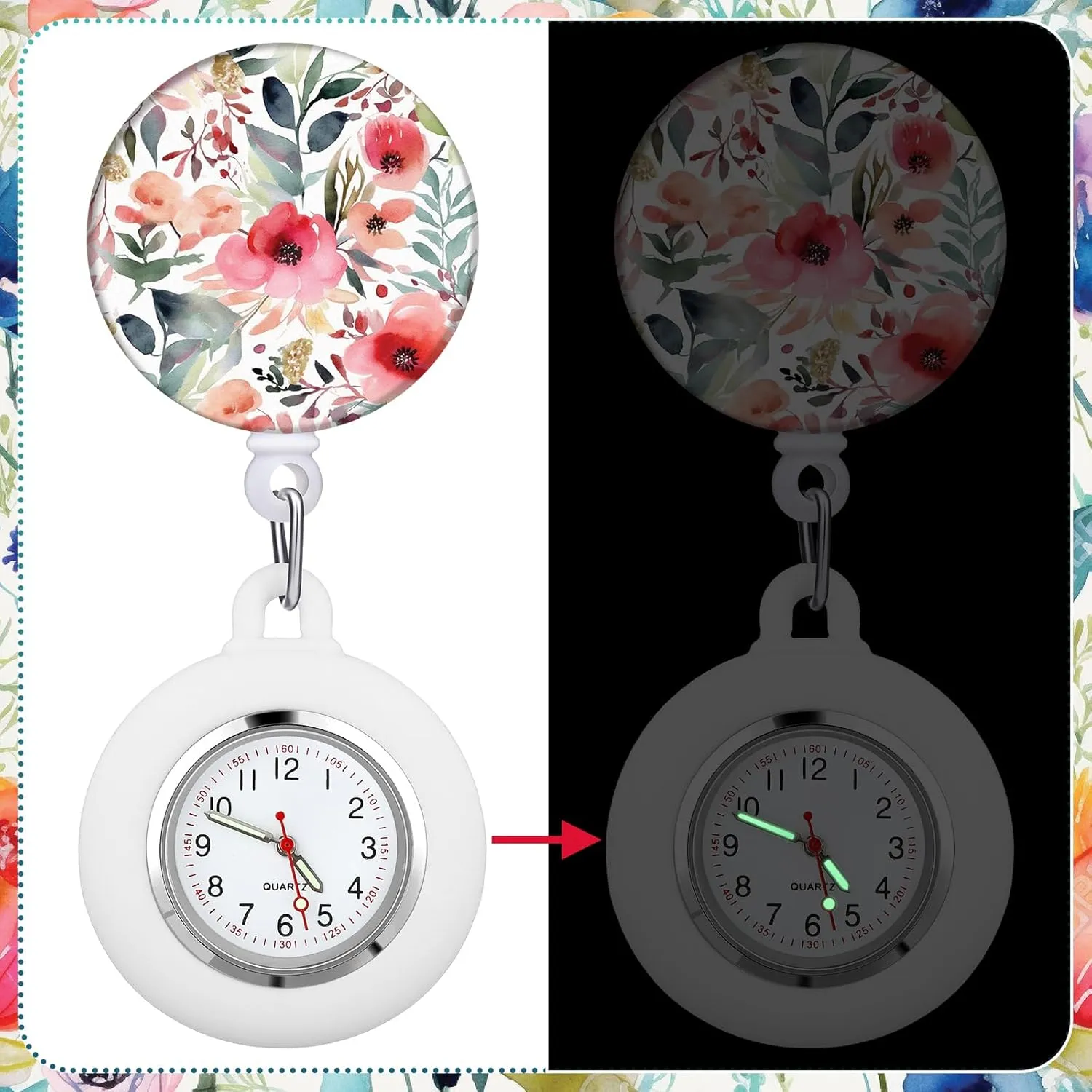 8 Pcs Retractable CNA Appreciation Gift Nurse Watch Gift Clip on Lapel with Luminous Pointer Badge Reel Decoration