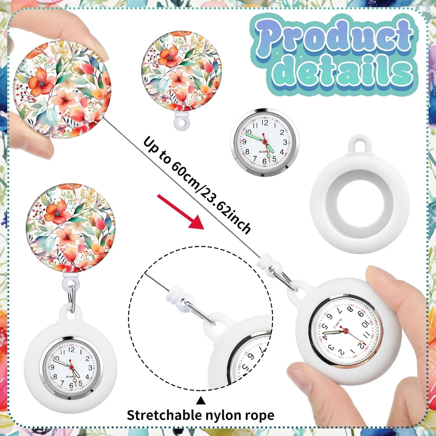 8 Pcs Retractable CNA Appreciation Gift Nurse Watch Gift Clip on Lapel with Luminous Pointer Badge Reel Decoration