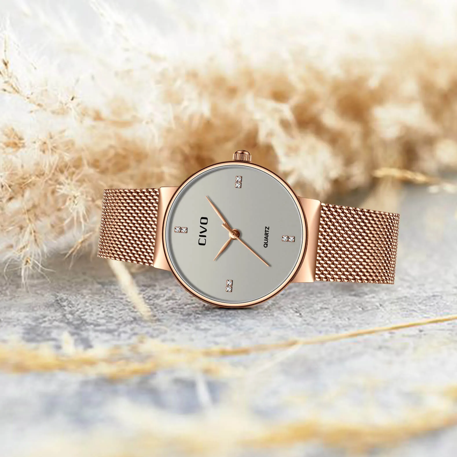 8068C | Quartz Women Watch | Mesh Band