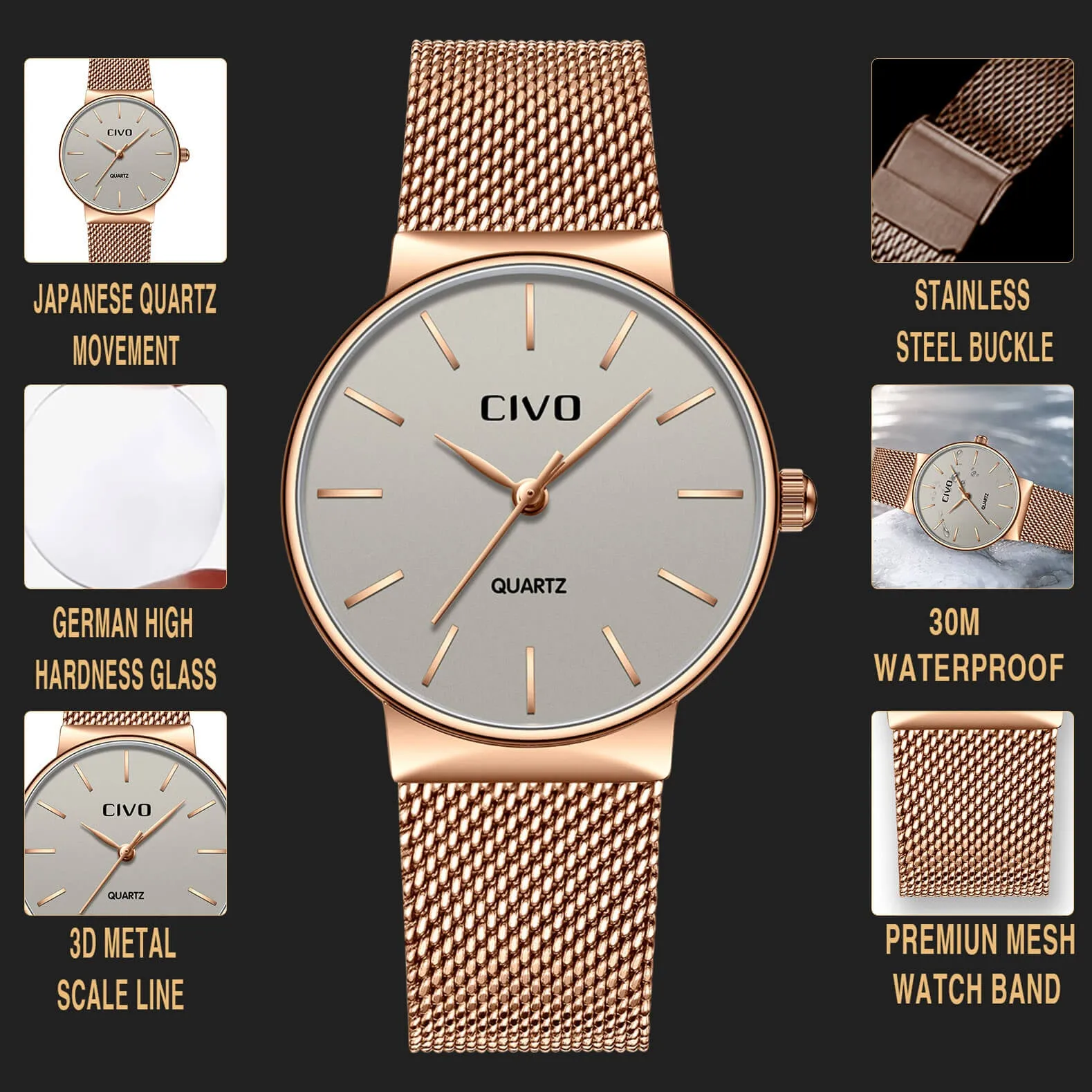 8068C | Quartz Women Watch | Mesh Band