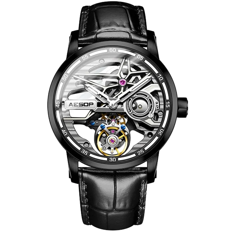 AESOP Mens Full Skeleton Tourbillon Mechanical Sports Waterproof Wrist Watches Luxury Watch for Men Luminous With Diamond Clock