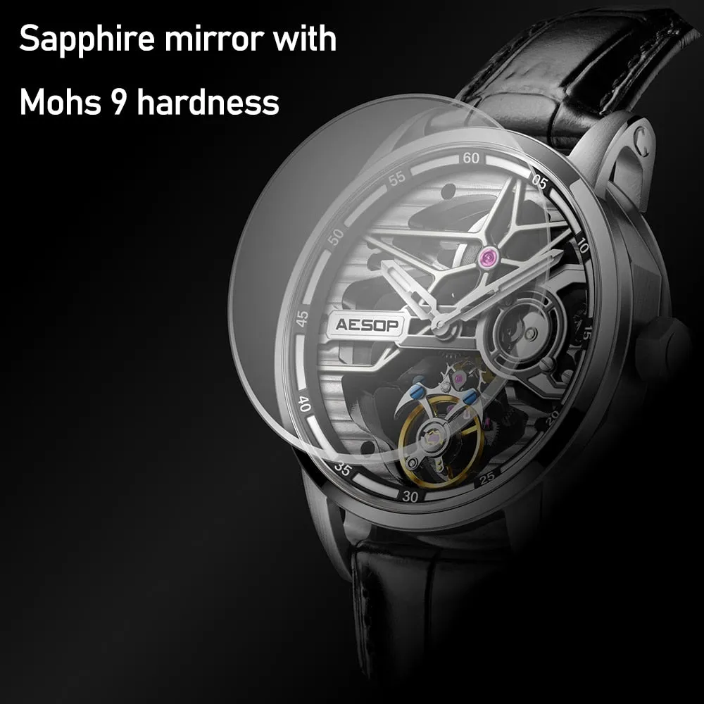 AESOP Mens Full Skeleton Tourbillon Mechanical Sports Waterproof Wrist Watches Luxury Watch for Men Luminous With Diamond Clock