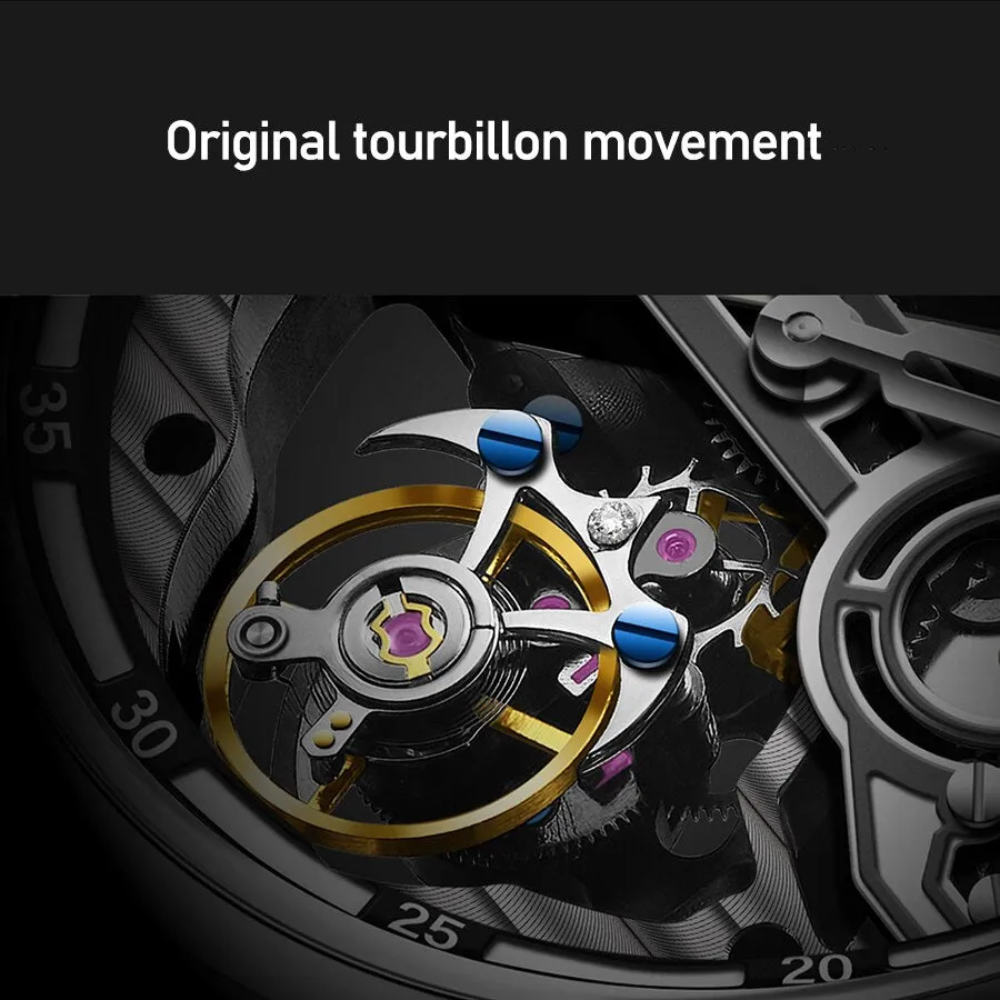 AESOP Mens Full Skeleton Tourbillon Mechanical Sports Waterproof Wrist Watches Luxury Watch for Men Luminous With Diamond Clock