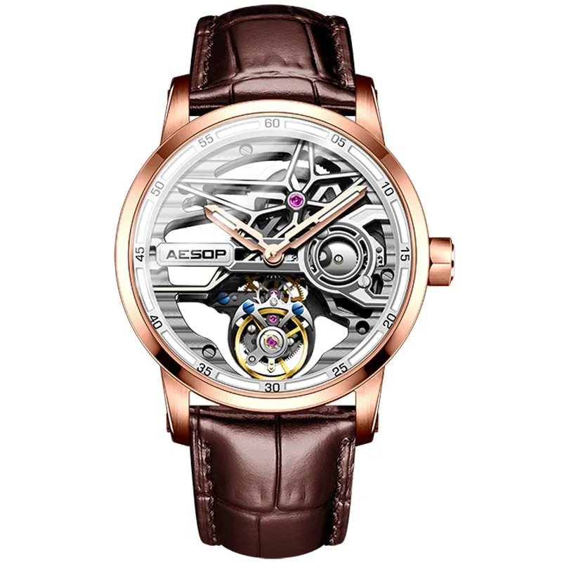 AESOP Mens Full Skeleton Tourbillon Mechanical Sports Waterproof Wrist Watches Luxury Watch for Men Luminous With Diamond Clock