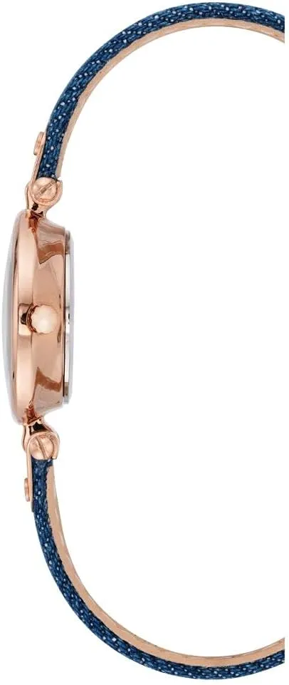 Anne Klein Women's 10/9442RGDM Leather Denim Blue/Rose Gold Strap Watch
