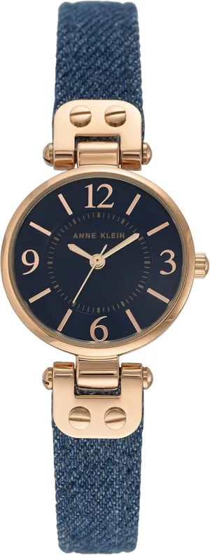 Anne Klein Women's 10/9442RGDM Leather Denim Blue/Rose Gold Strap Watch