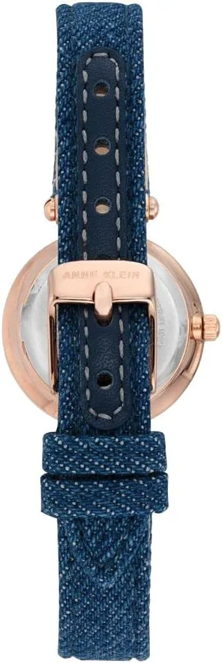 Anne Klein Women's 10/9442RGDM Leather Denim Blue/Rose Gold Strap Watch