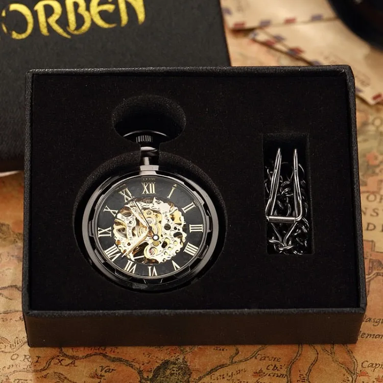 Antique Skeleton Mechanical Pocket Watch Men Steampunk Mechanical