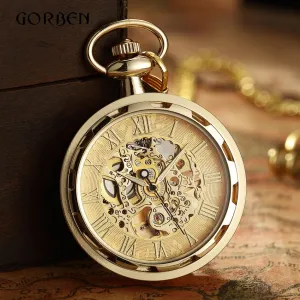 Antique Skeleton Mechanical Pocket Watch Men Steampunk Mechanical