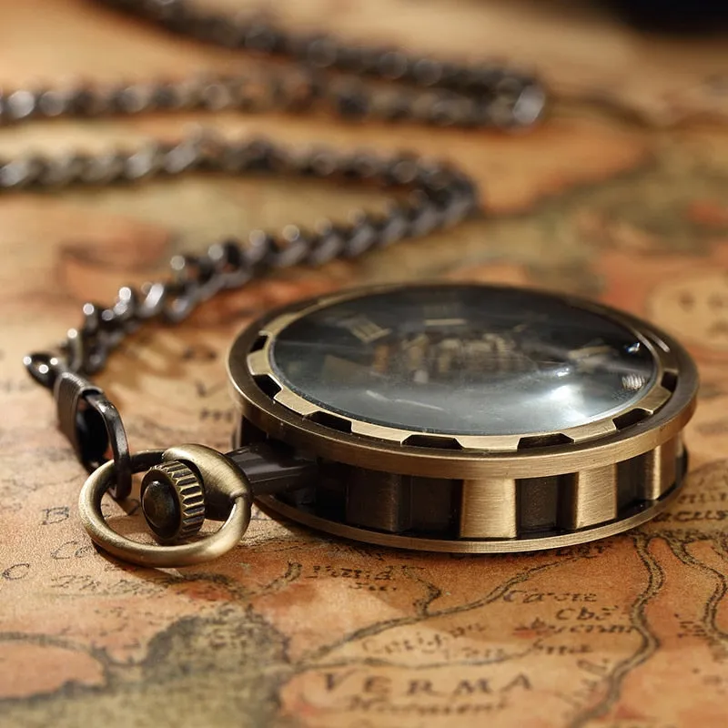 Antique Skeleton Mechanical Pocket Watch Men Steampunk Mechanical