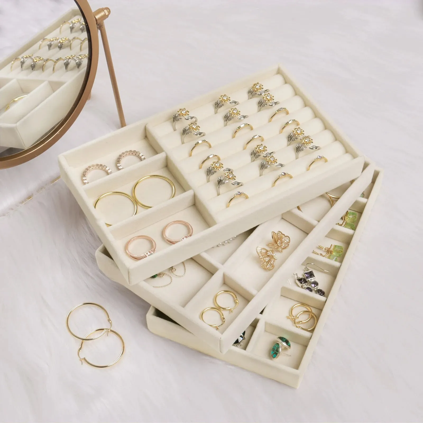 Anyhouz Jewelry Storage Grey Design B Display Tray Drawer Storage Jewellery Holder For Ring Earrings Necklace Bracelet