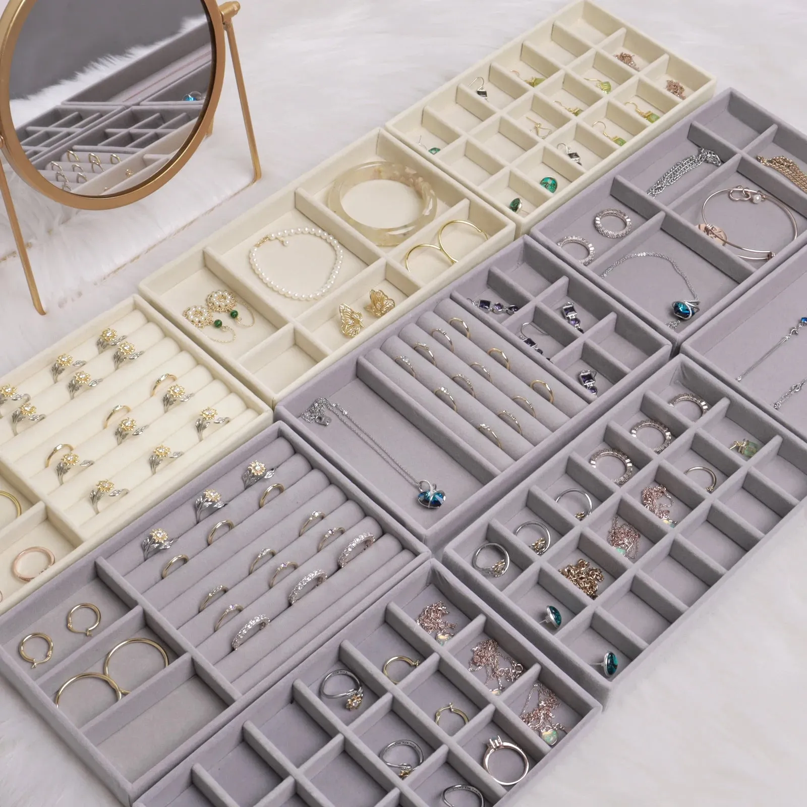 Anyhouz Jewelry Storage Grey Design B Display Tray Drawer Storage Jewellery Holder For Ring Earrings Necklace Bracelet