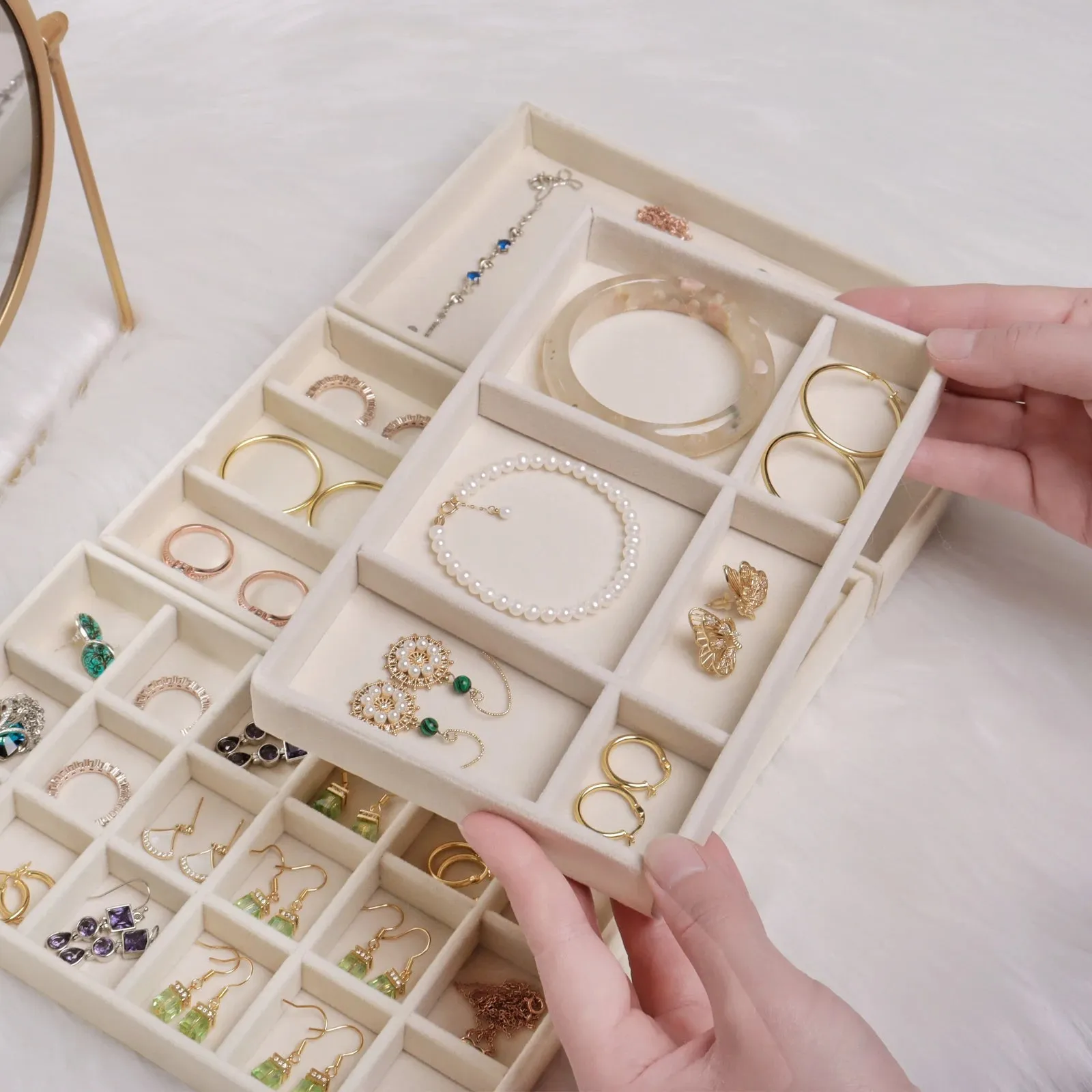 Anyhouz Jewelry Storage Grey Design B Display Tray Drawer Storage Jewellery Holder For Ring Earrings Necklace Bracelet