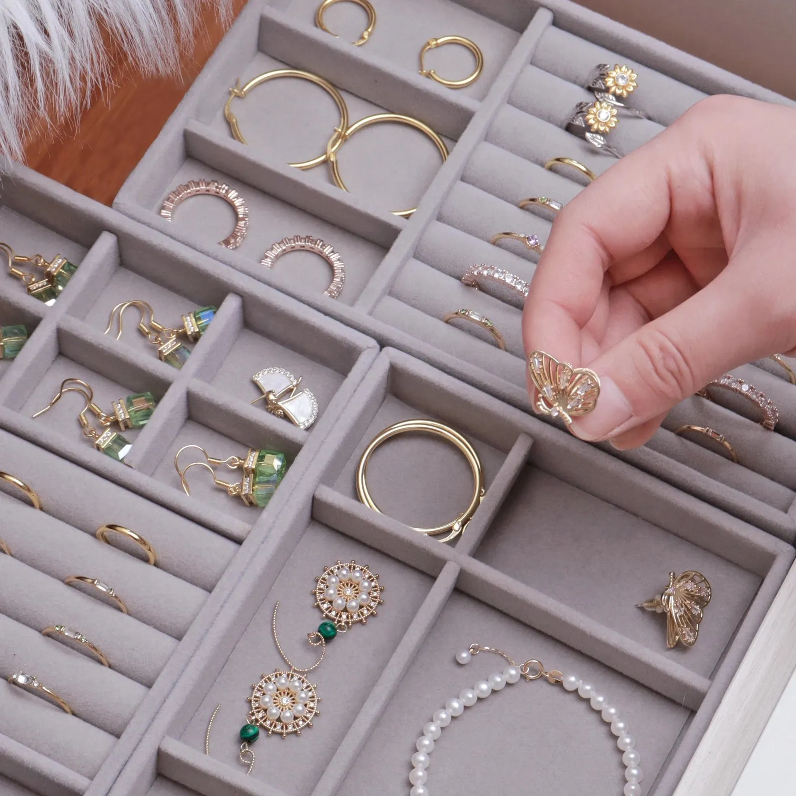 Anyhouz Jewelry Storage Grey Design B Display Tray Drawer Storage Jewellery Holder For Ring Earrings Necklace Bracelet