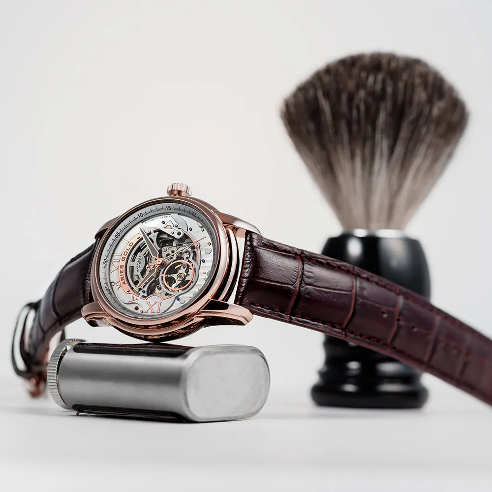 Aries Gold Automatic Infinum El Toro Rose Gold Brown Leather Strap G 9005A RG-S Watch
