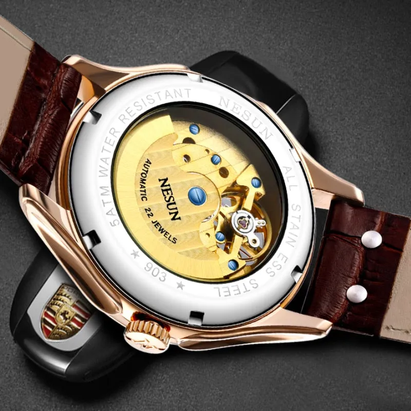 Automatic Mechanical Nesun Leather Band Men Watches
