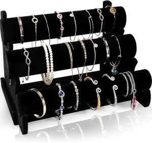 Barelove Velvet Bracelet Holder with 3 Tier Rack, Black T-Bar Storage Organizer Detachable Display Stand for Necklace Watch Bangles Bracelets Scrunchies Organization Showcase Barelove Velvet Bracelet Holder with 3 Tier Rack, Black T-Bar Storage Organizer Detachable Display Stand for Necklace Watch Bangles Bracelets Scrunchies Organization Showcase