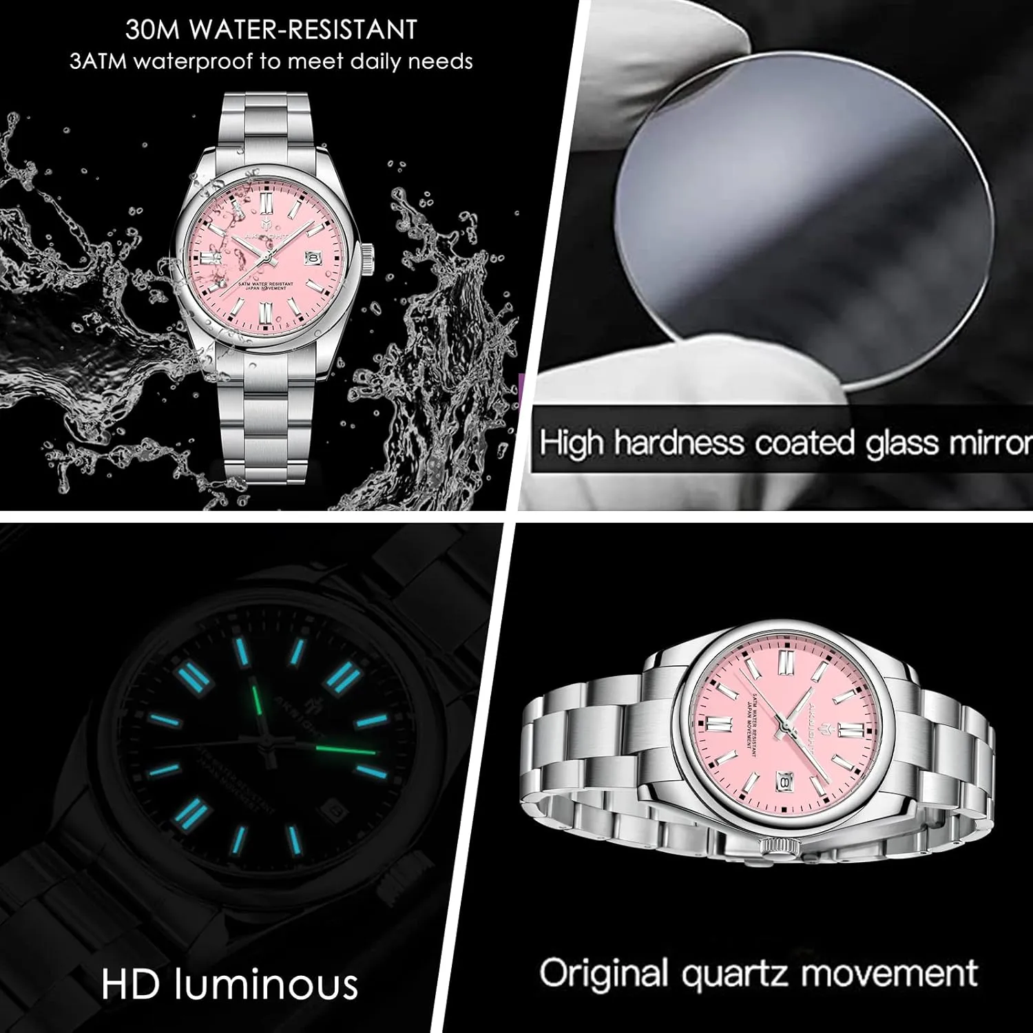 BENYAR AKNIGHT Men Wrist Watch for Men, Stainless Steel Quartz Watches, Analog Square Face Dress Classic Business Men Watch Easy Read, Date Luminous 50M Waterproof