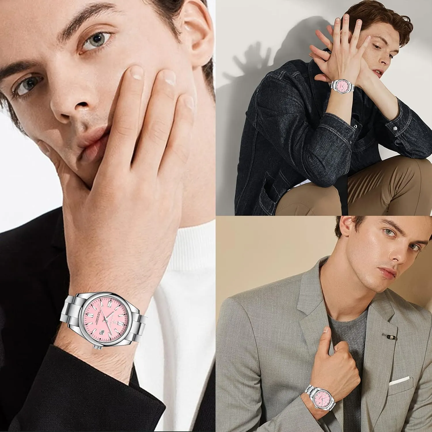 BENYAR AKNIGHT Men Wrist Watch for Men, Stainless Steel Quartz Watches, Analog Square Face Dress Classic Business Men Watch Easy Read, Date Luminous 50M Waterproof