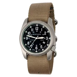 Bertucci Mens Black Dial Khaki Nylon Band Quartz Watch - 13485