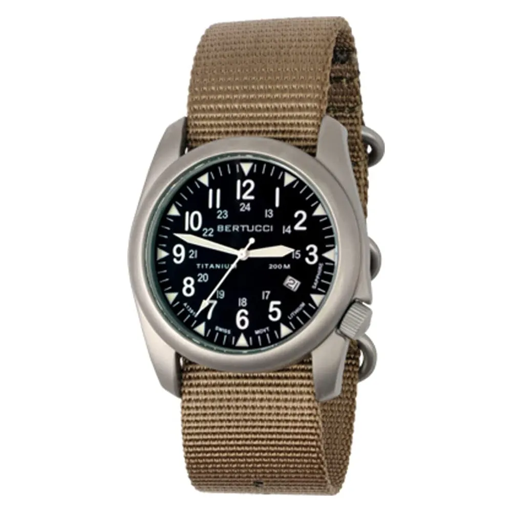 Bertucci Mens Black Dial Khaki Nylon Band Quartz Watch - 13485