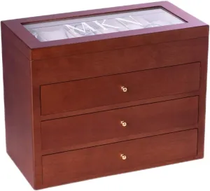 Bey-Berk Custom Personalized 1-48 Slot Watch Box Organizer Solid Wood with Glass Display Top