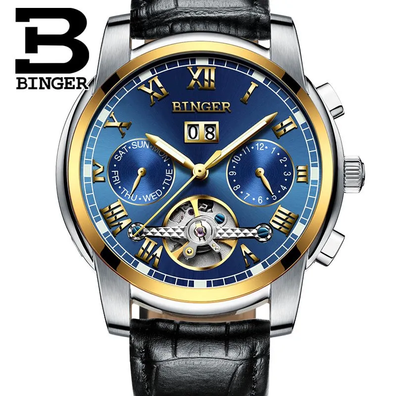 Binger Swiss Sapphire Tourbillon Watch Men B 8601