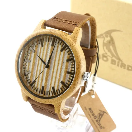 BOBO BIRD A20 Bamboo Wood Watch Men Dress Watches with Cow Leather Strap Quartz Analog Unisex Wooden Wristwatch For Unisex