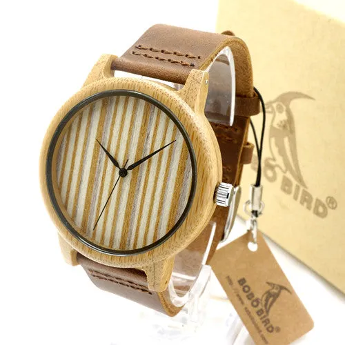 BOBO BIRD A20 Bamboo Wood Watch Men Dress Watches with Cow Leather Strap Quartz Analog Unisex Wooden Wristwatch For Unisex
