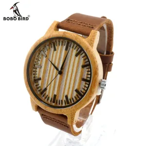 BOBO BIRD A20 Bamboo Wood Watch Men Dress Watches with Cow Leather Strap Quartz Analog Unisex Wooden Wristwatch For Unisex
